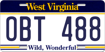 WV license plate OBT488