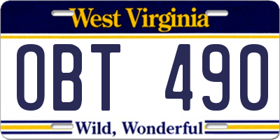 WV license plate OBT490