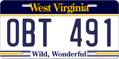 WV license plate OBT491