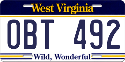 WV license plate OBT492