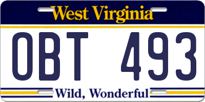 WV license plate OBT493