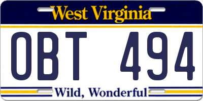 WV license plate OBT494