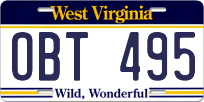 WV license plate OBT495