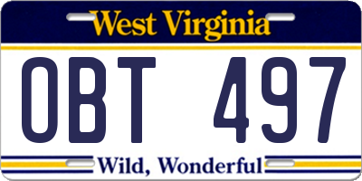 WV license plate OBT497