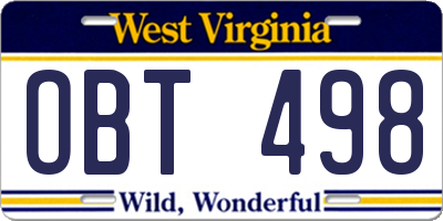 WV license plate OBT498