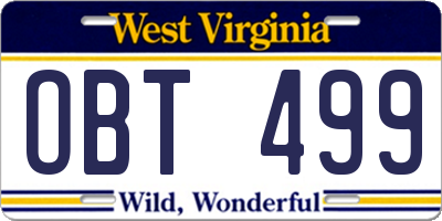 WV license plate OBT499