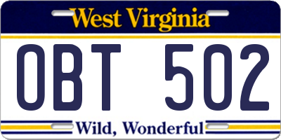 WV license plate OBT502