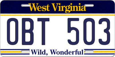 WV license plate OBT503