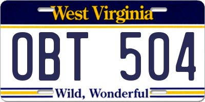 WV license plate OBT504