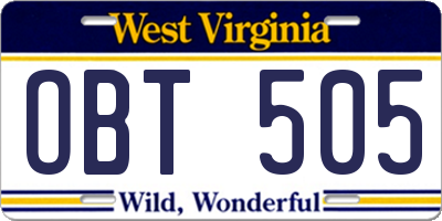 WV license plate OBT505