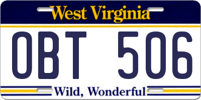 WV license plate OBT506