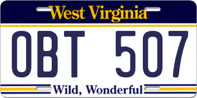 WV license plate OBT507