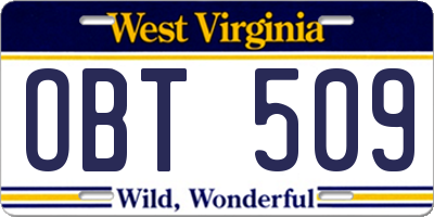 WV license plate OBT509