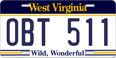 WV license plate OBT511