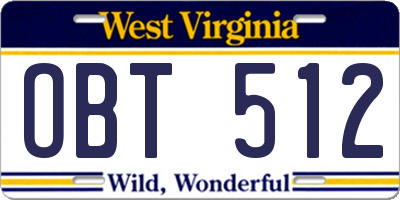 WV license plate OBT512
