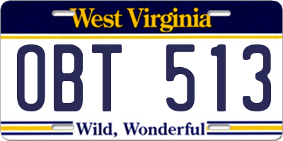 WV license plate OBT513