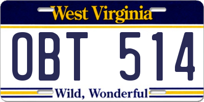 WV license plate OBT514