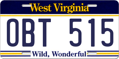 WV license plate OBT515