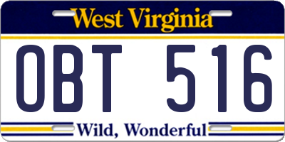 WV license plate OBT516