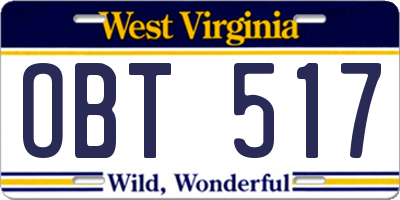 WV license plate OBT517