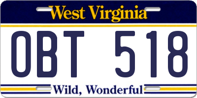 WV license plate OBT518