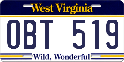 WV license plate OBT519