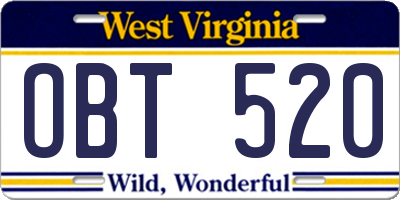 WV license plate OBT520