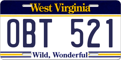 WV license plate OBT521