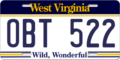 WV license plate OBT522