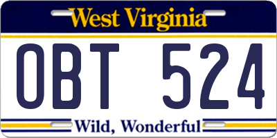 WV license plate OBT524