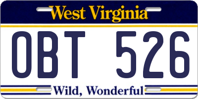 WV license plate OBT526