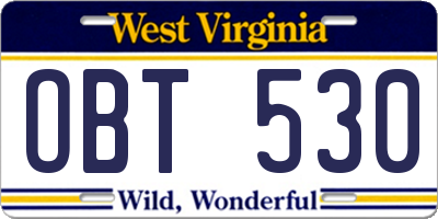 WV license plate OBT530