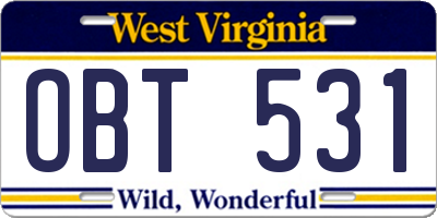 WV license plate OBT531