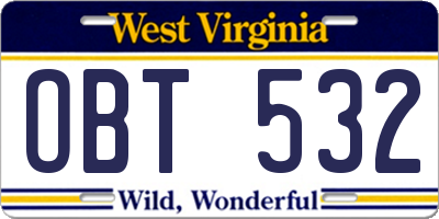 WV license plate OBT532