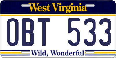 WV license plate OBT533