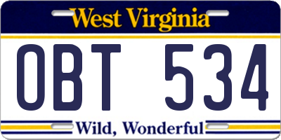 WV license plate OBT534