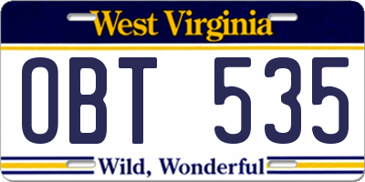 WV license plate OBT535
