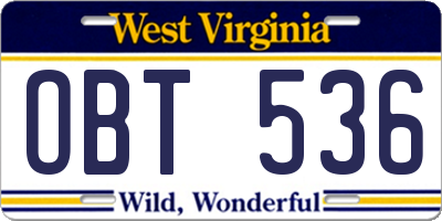WV license plate OBT536