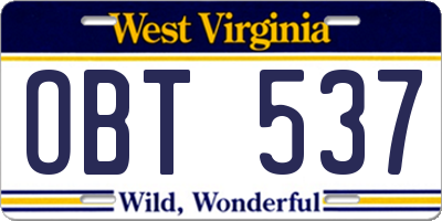 WV license plate OBT537