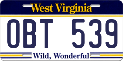 WV license plate OBT539