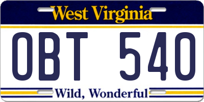 WV license plate OBT540