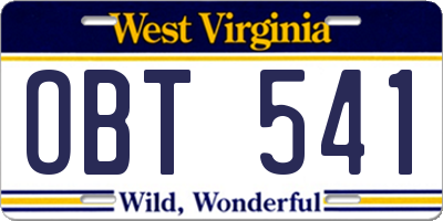 WV license plate OBT541
