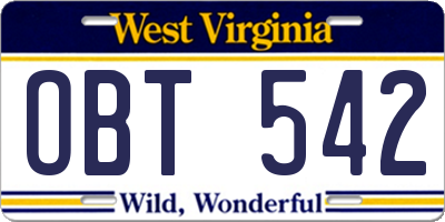 WV license plate OBT542
