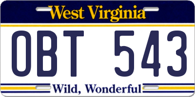 WV license plate OBT543