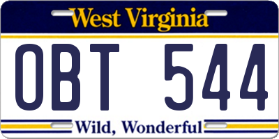 WV license plate OBT544
