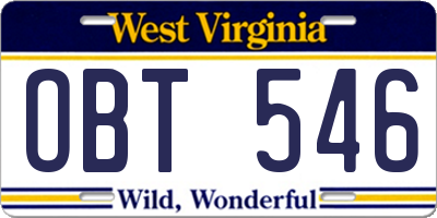 WV license plate OBT546