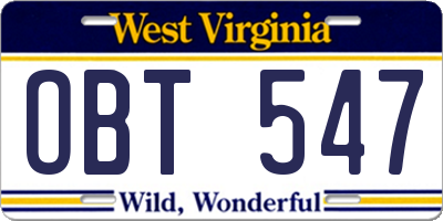 WV license plate OBT547