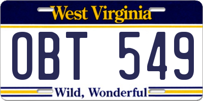 WV license plate OBT549