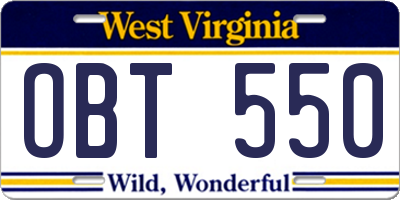 WV license plate OBT550