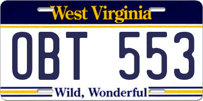 WV license plate OBT553